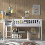 VIPACK-Lit Mezzanine Mi-Hauteur (H 115CM) SCOTT Avec Échelle 90 X 200 cm Blanc