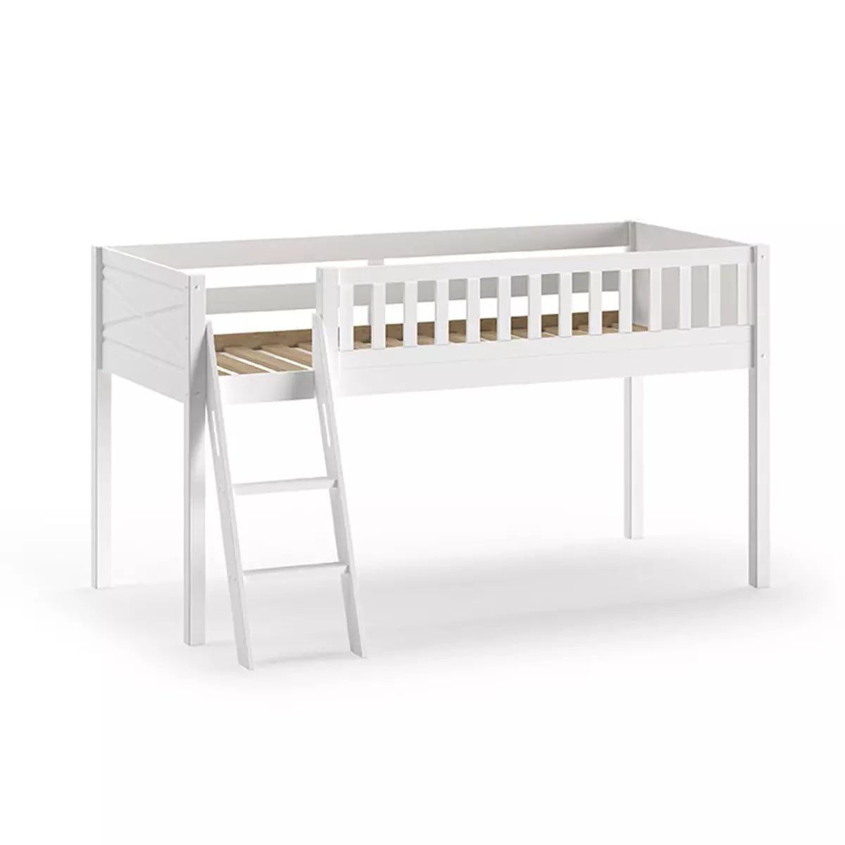 VIPACK-Lit Mezzanine Mi-Hauteur (H 115CM) SCOTT Avec Échelle 90 X 200 cm Blanc