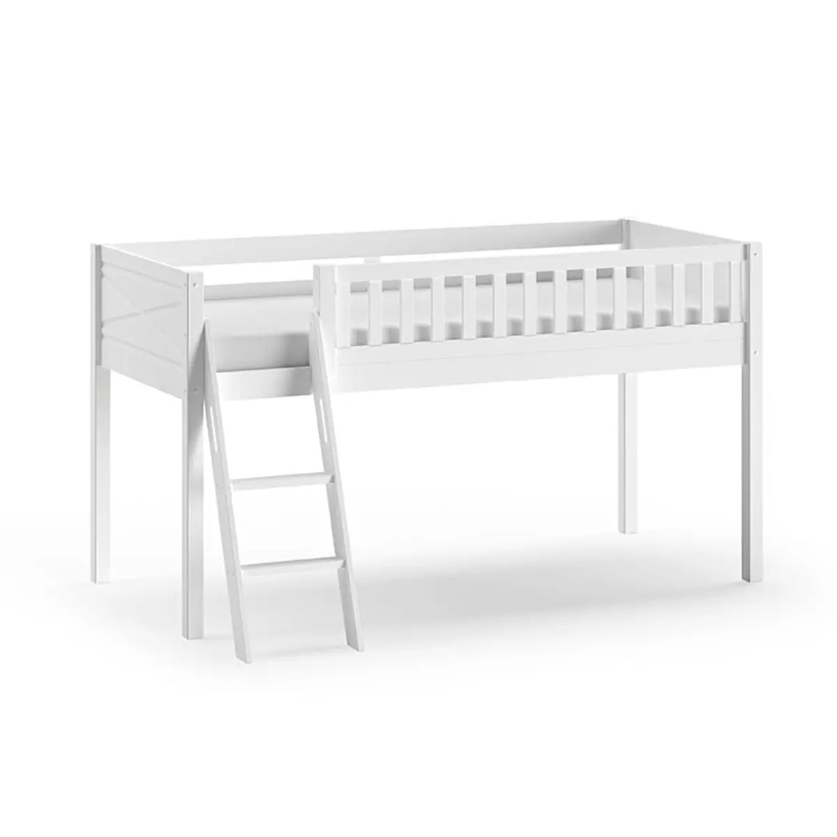 VIPACK-Lit Mezzanine Mi-Hauteur (H 115CM) SCOTT Avec Échelle 90 X 200 cm Blanc