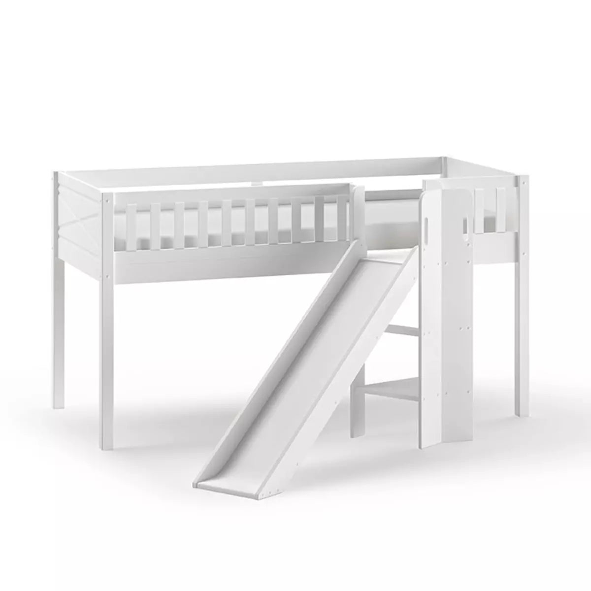 VIPACK-Lit Mezzanine Mi-Hauteur (H 115cm) SCOTT Avec Toboggan 90 X 200 cm Blanc