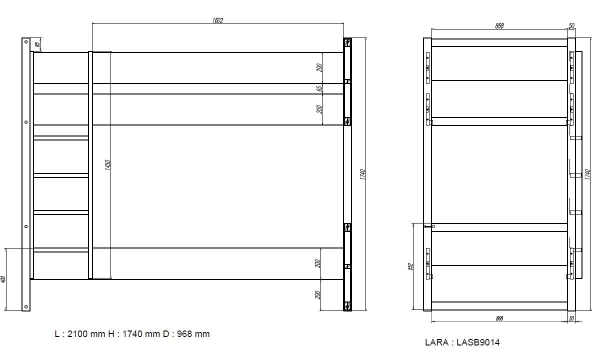 VIPACK-Lit Superposé LARA 90 X 200 Cm Blanc