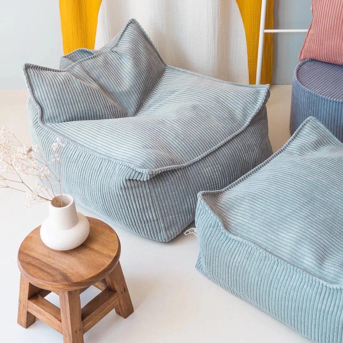 WIGIWAMA-Fauteuil Pouf Menthe Poivrée - Velours Côtelé