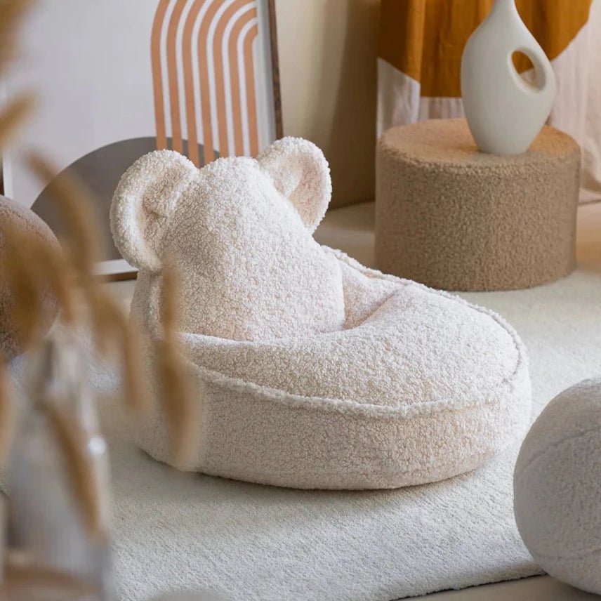 WIGIWAMA-Pouf Ours Blanc Crème Molletonné